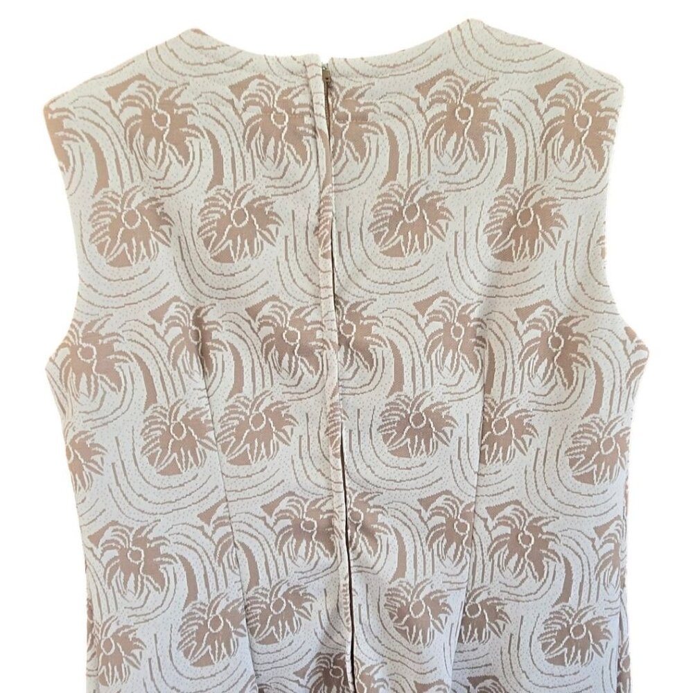 Sleeveless Vintage 1960s Floral Jacquard Shift Dress Beige White Size Medium - Picture 5 of 8